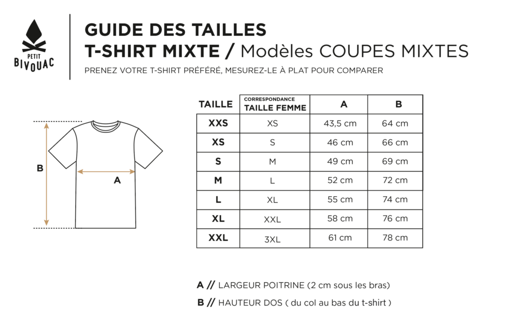 Guide de tailles t-shirts-mixtes Petit Bivouac